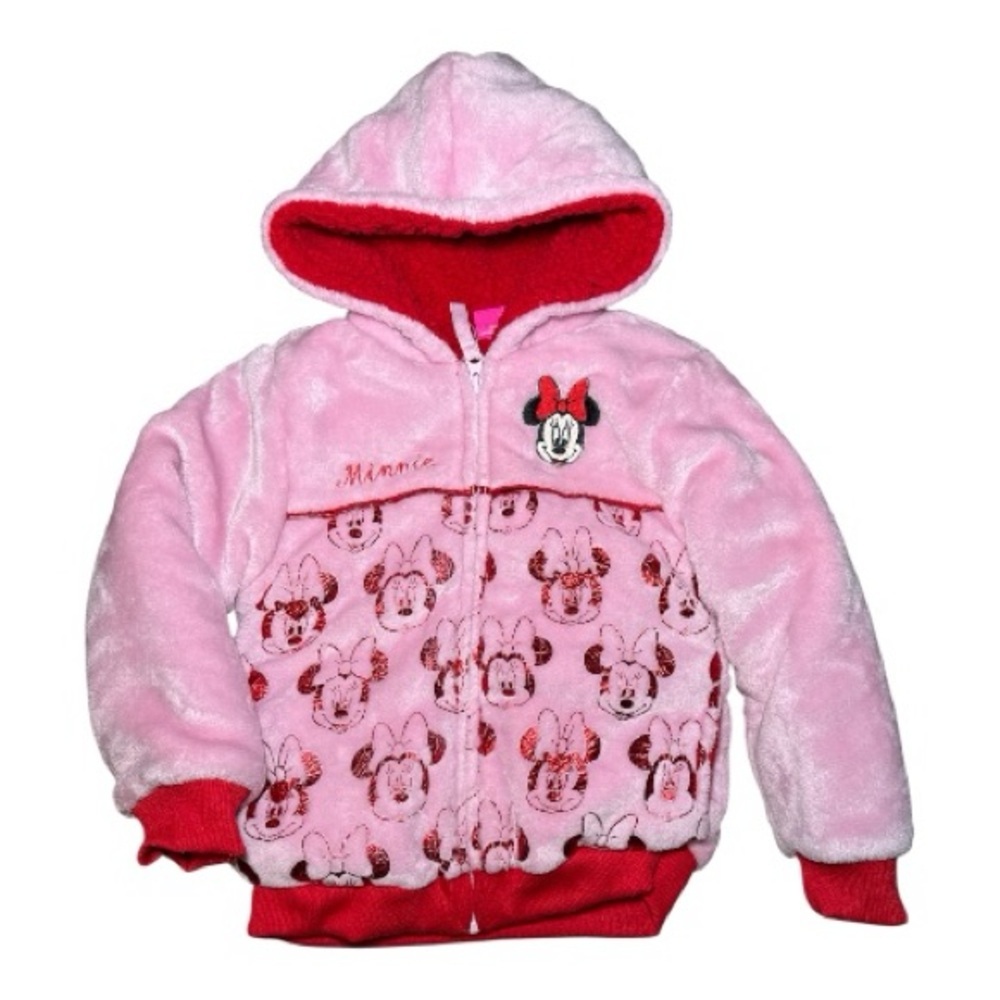 Disney Minnie Mouse Plush Full Zip Sequin Graphic Hoodie Jacket Size 5